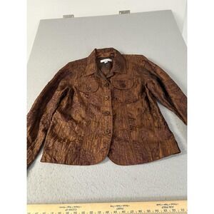Coldwater Creek Jacket Womens Medium Brown Textured Embroidered Button Front